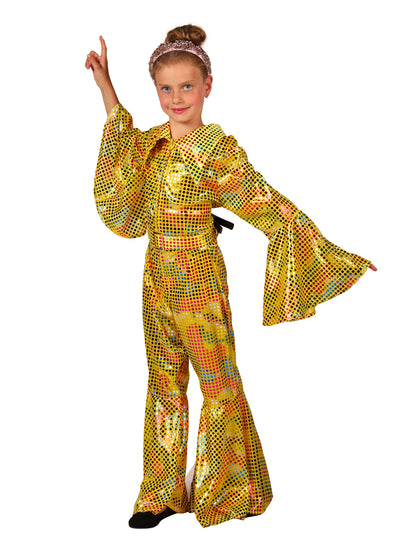 Disfraz de mono disco amarillo con lentejuelas para niña