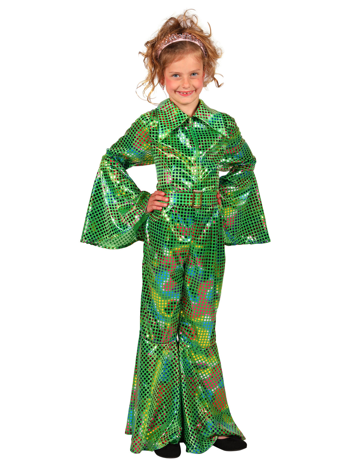 Disfraz de mono disco verde con lentejuelas para niña