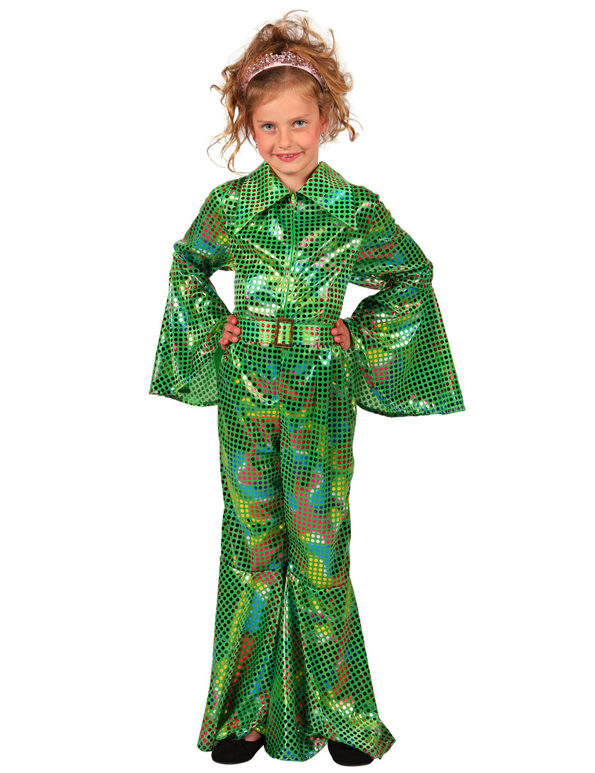 Disfraz de mono disco verde con lentejuelas para niña