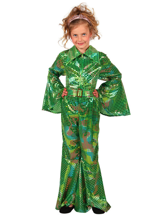 Disfraz de mono disco verde con lentejuelas para niña
