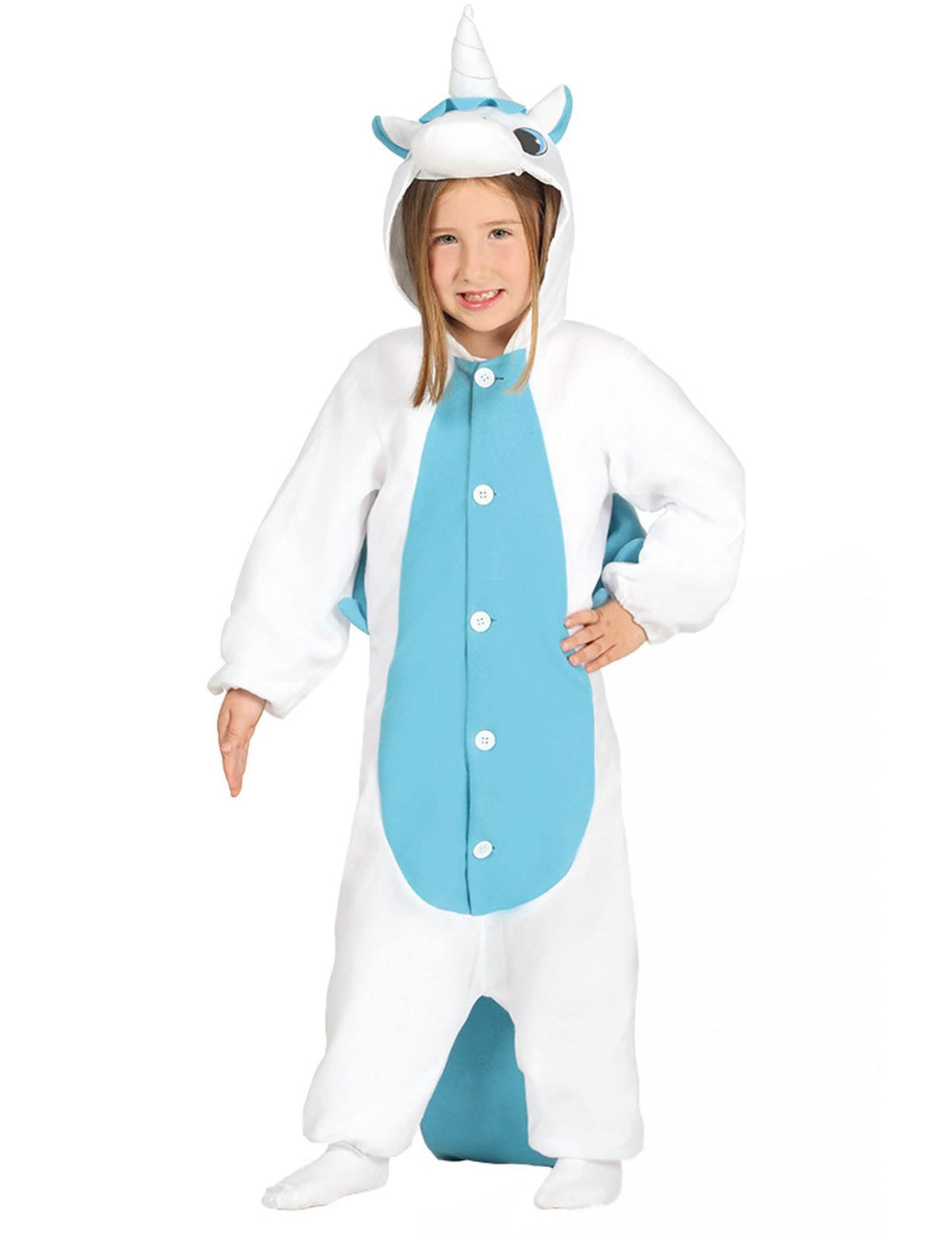 Mono de unicornio para niño blanco y azul