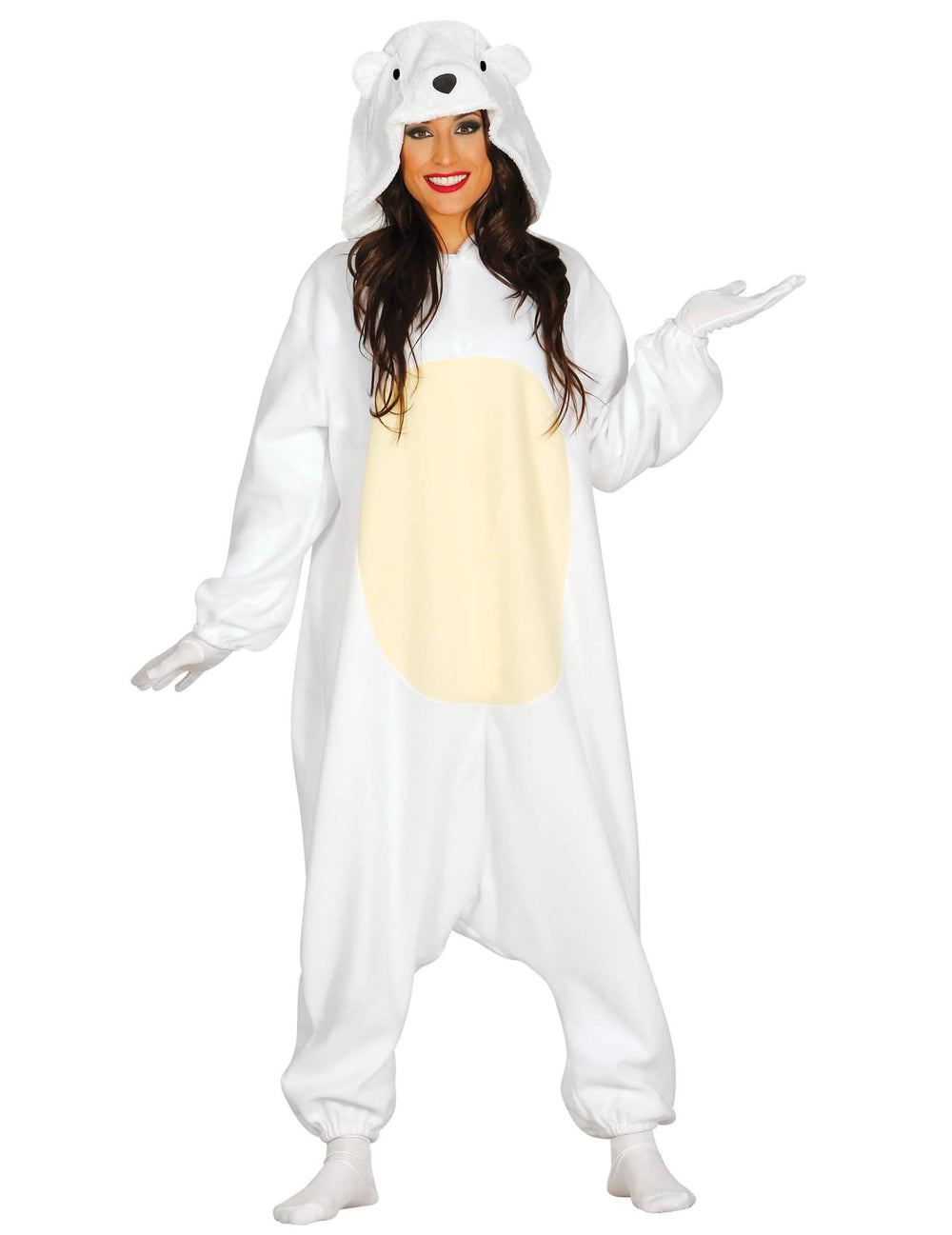 Disfraz de osos polar para mujer blanco con barriga amarillo