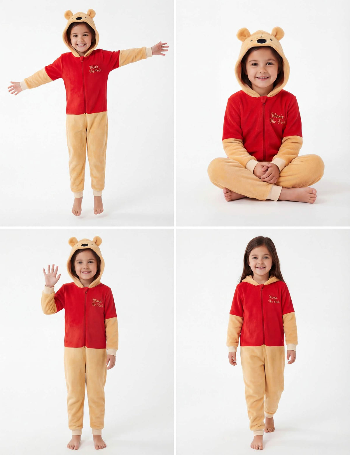 Différentes vues de face de la combinaison Winnie l'ourson