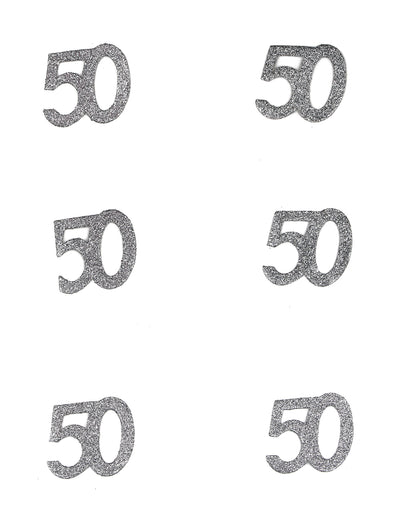 Confettis anniversaire 50 ans pour adulte argent pailleté