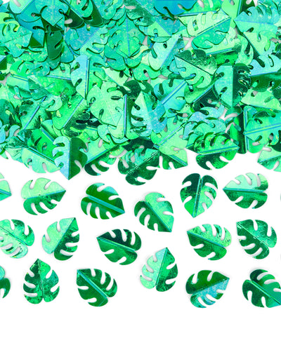 Confettis de table feuilles tropicales pour décoration vertes métallisées