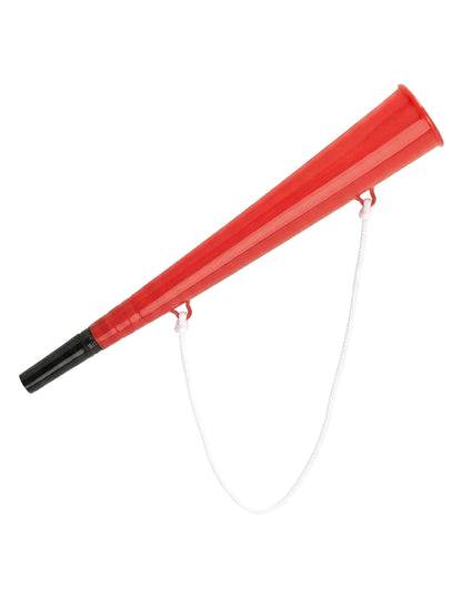 Vue de profil de la corne de supporter pour adulte rouge