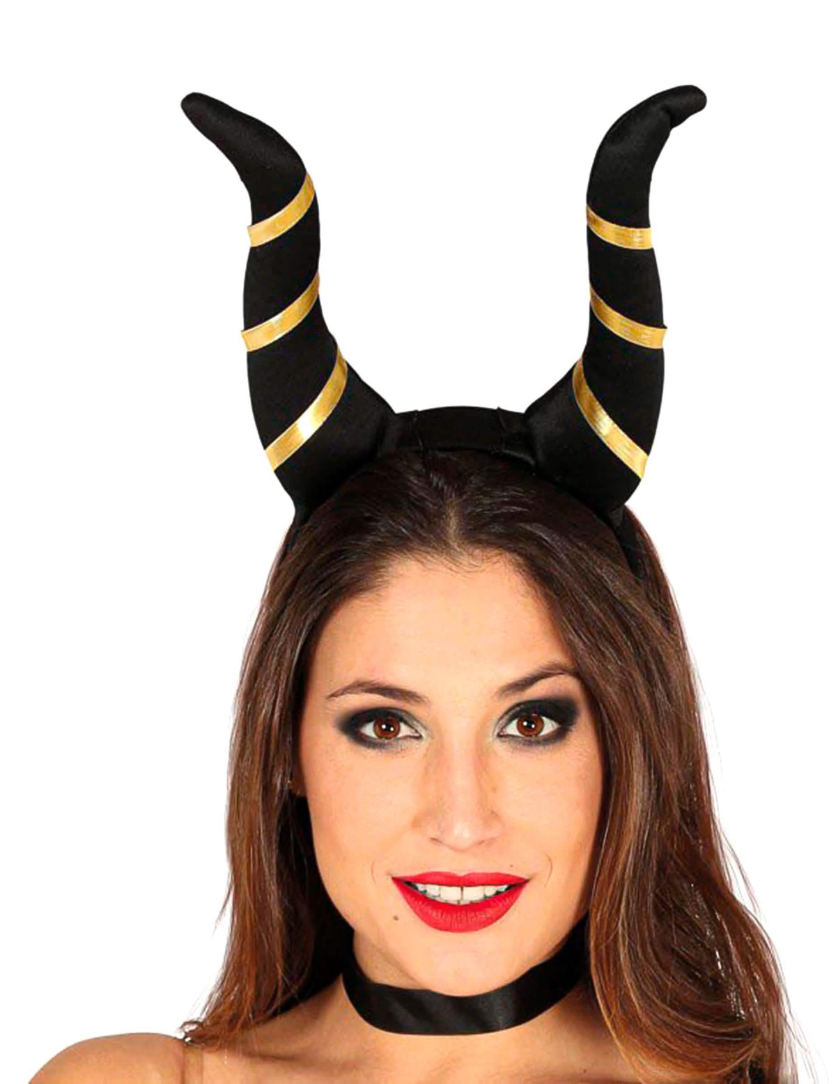 Cuernos demoníacos halloween para mujer negros y dorados