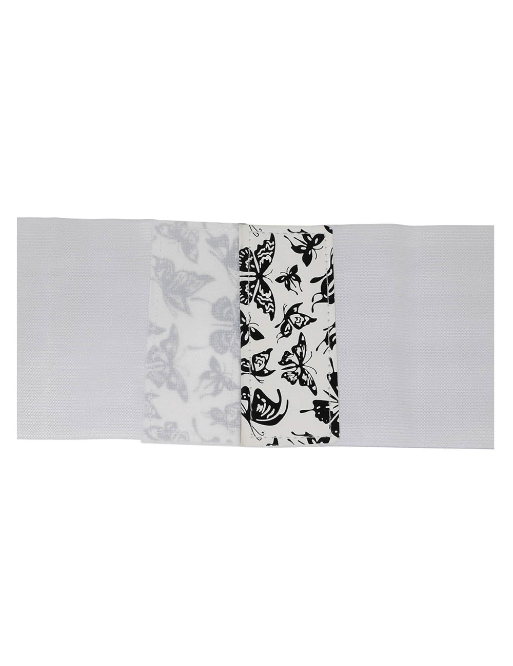 Détail de la matière et de l'imprimé du corset élastique motif papillon