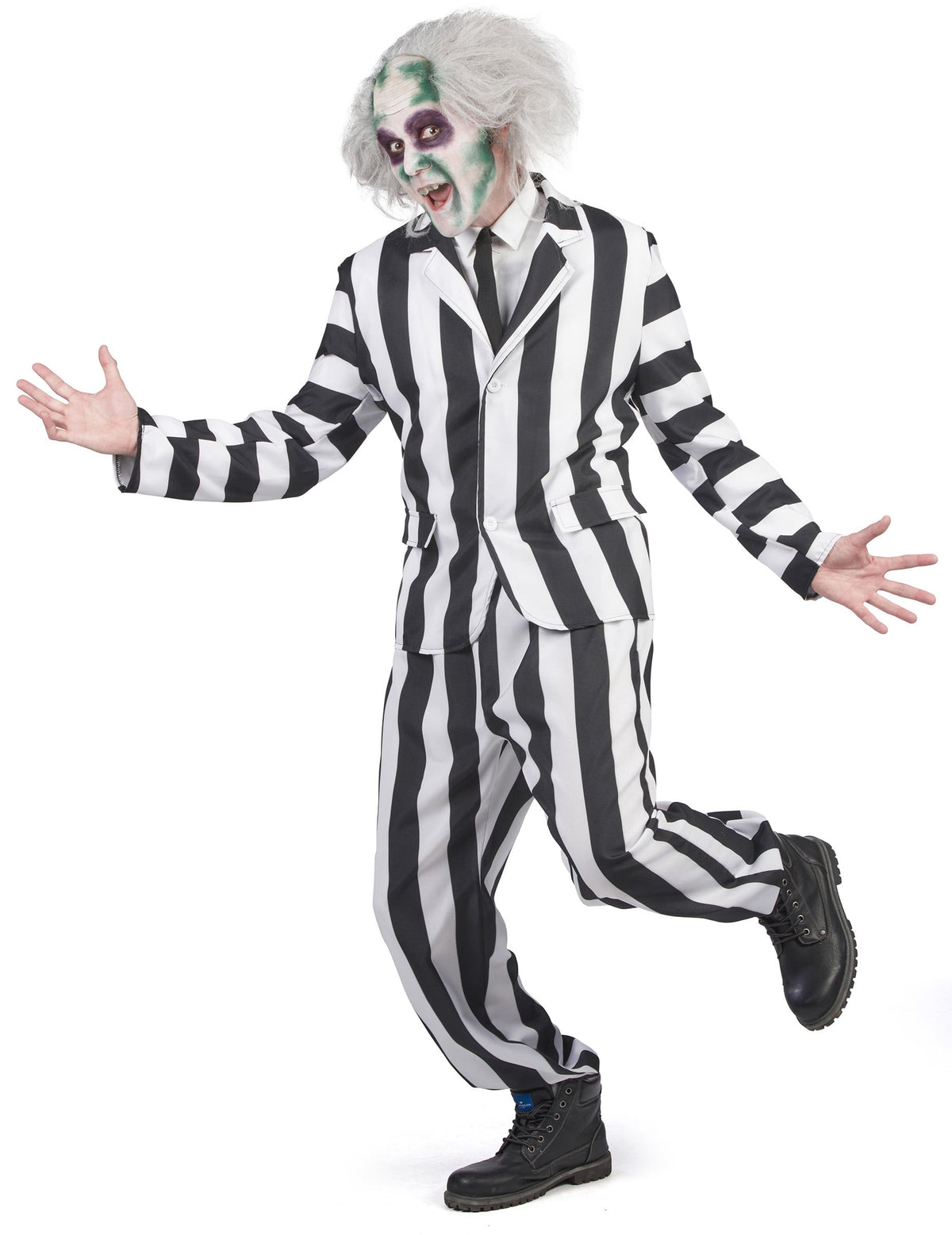 Pose dynamique du costume de fantôme rayé