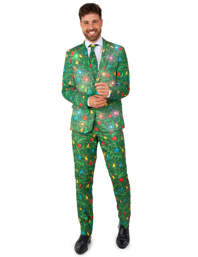 Costume de Noël Suitmeister pour adulte vert lumineux avec imprimé sapin et guirlandes