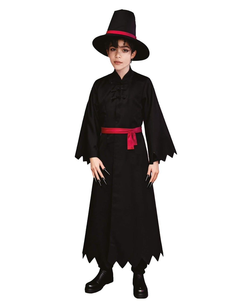 Costume démon kpop pour enfant noir avec ceinture rouge et chapeau pointu