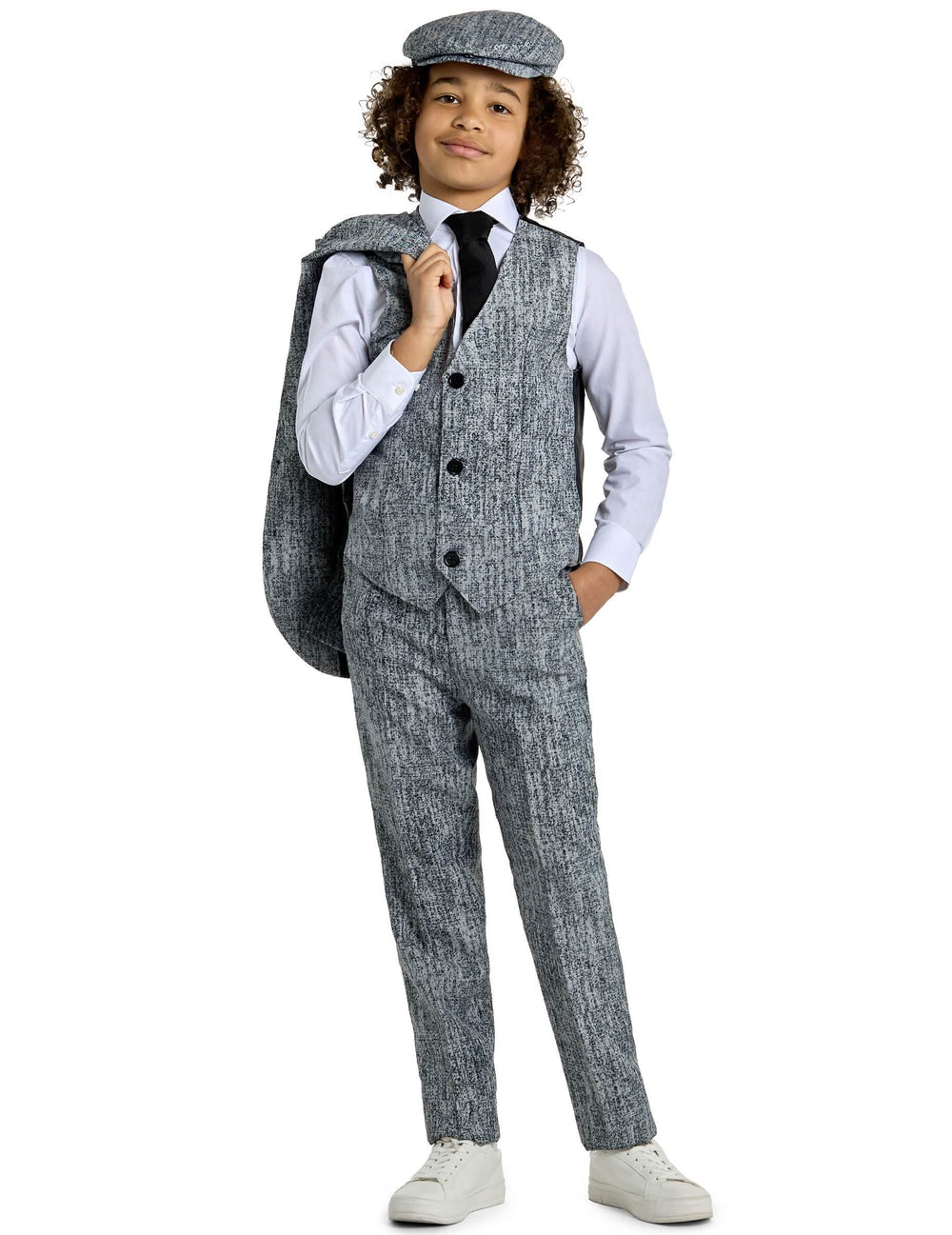 Vue de face avec veste sur l'épaule du costume Mr. Années 20 Gangster