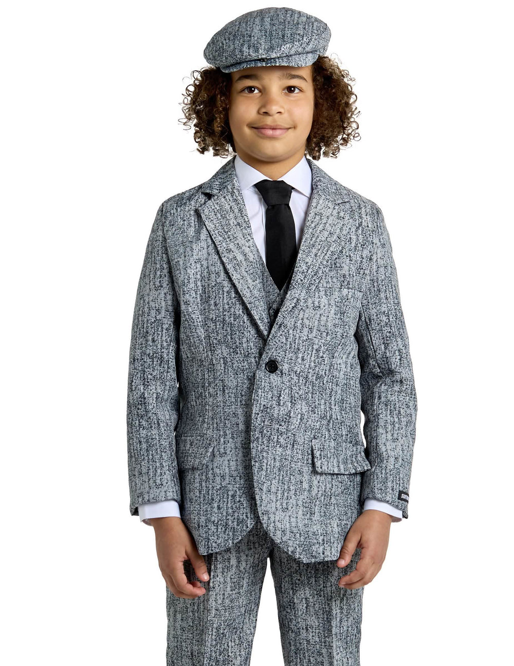 Gros plan sur le buste et la casquette du costume Mr. Années 20 Gangster pour enfant