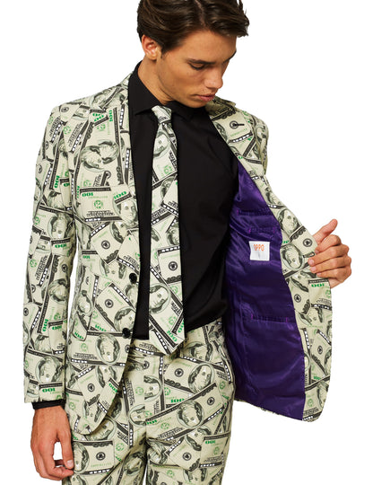 Détail de la doublure intérieure violette du costume Mr. Cashanova pour homme
