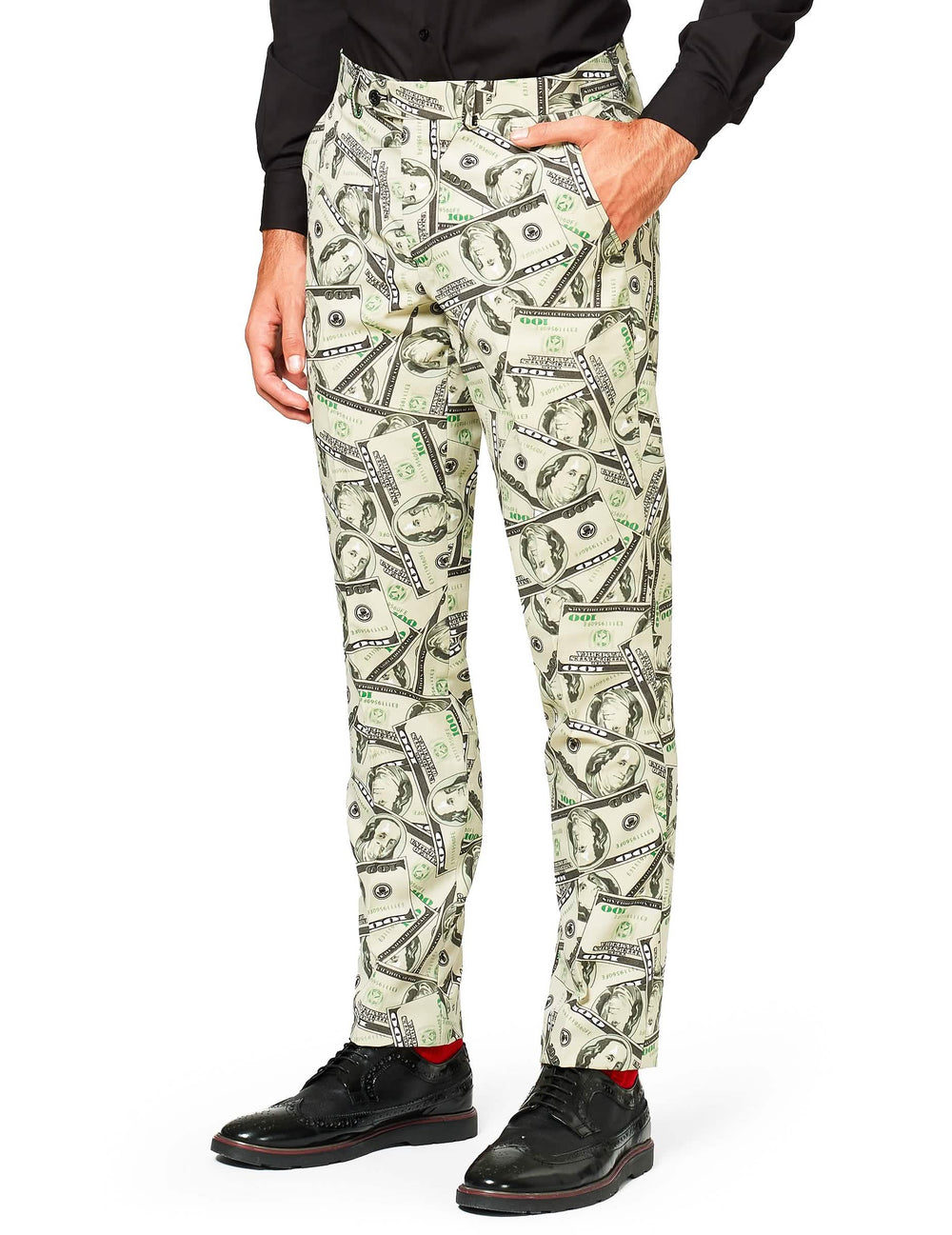 Vista de perfil del pantalón del disfraz Mr. Cashanova para hombre