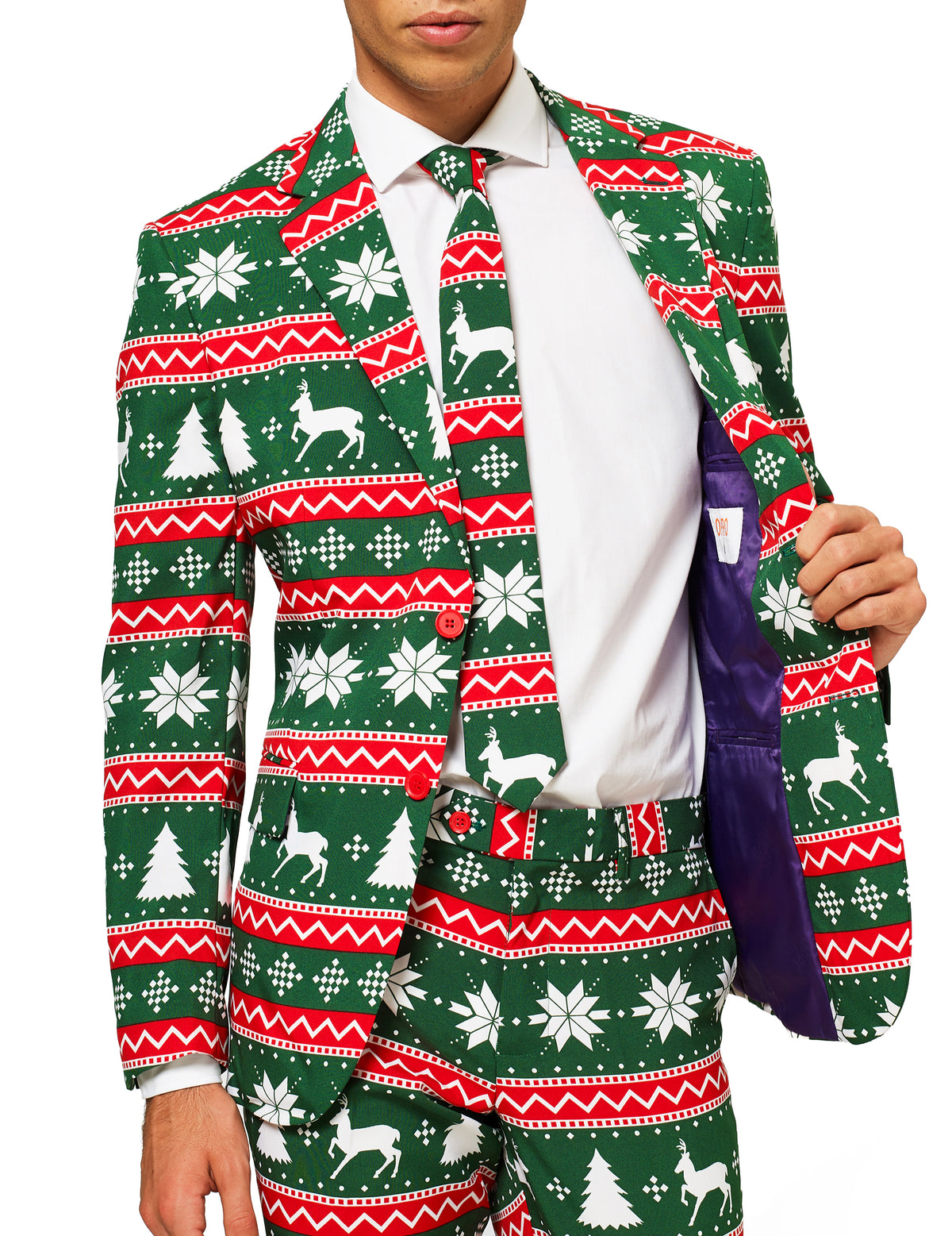 Costume Mr. Festive pour homme vert avec motifs de Noël rennes et sapins