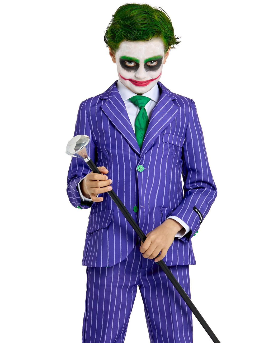 Detalle del bastón con diamante del disfraz Mr. Joker para niño