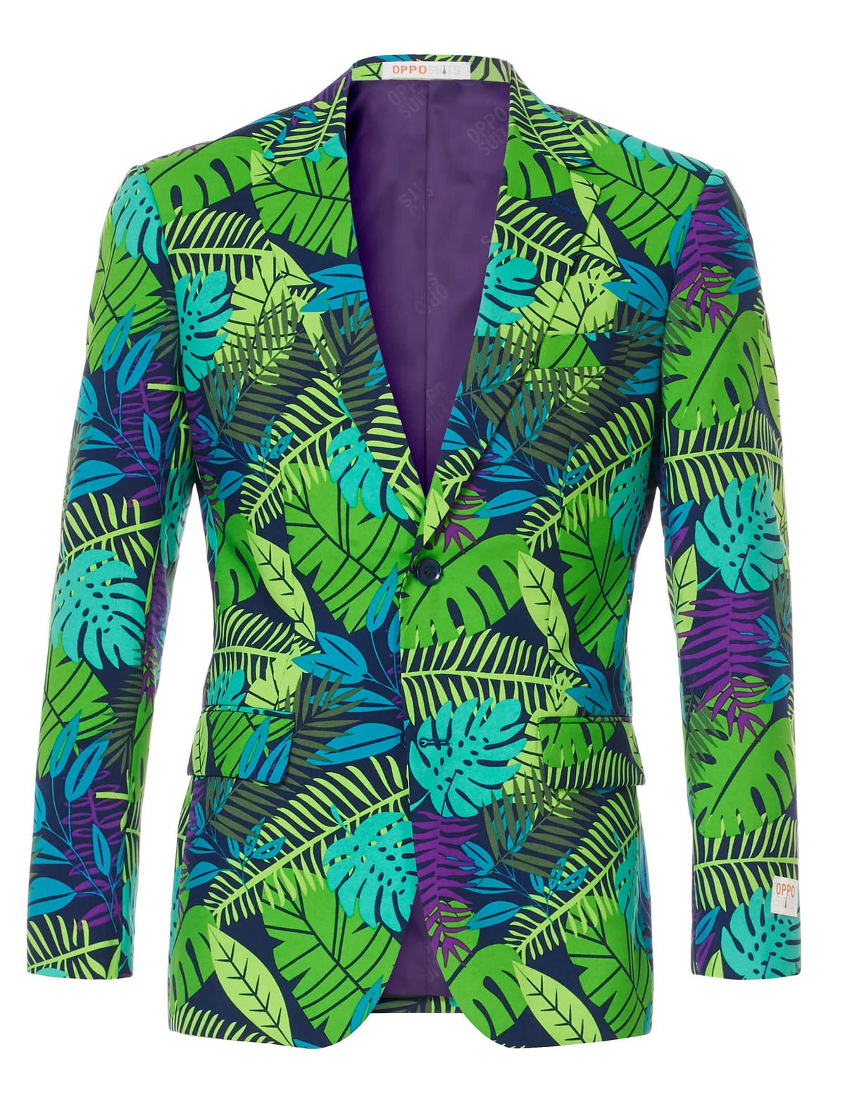 Vista frontal de la chaqueta del disfraz Mr. Juicy selva