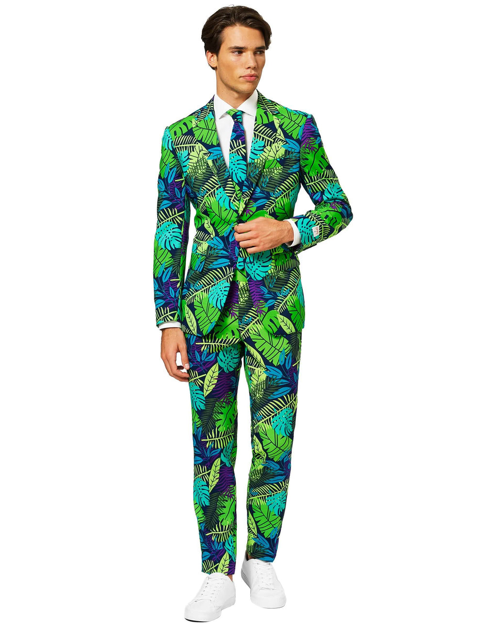 Disfraz Mr. Juicy selva para hombre con motivos de hojas tropicales verde y azul