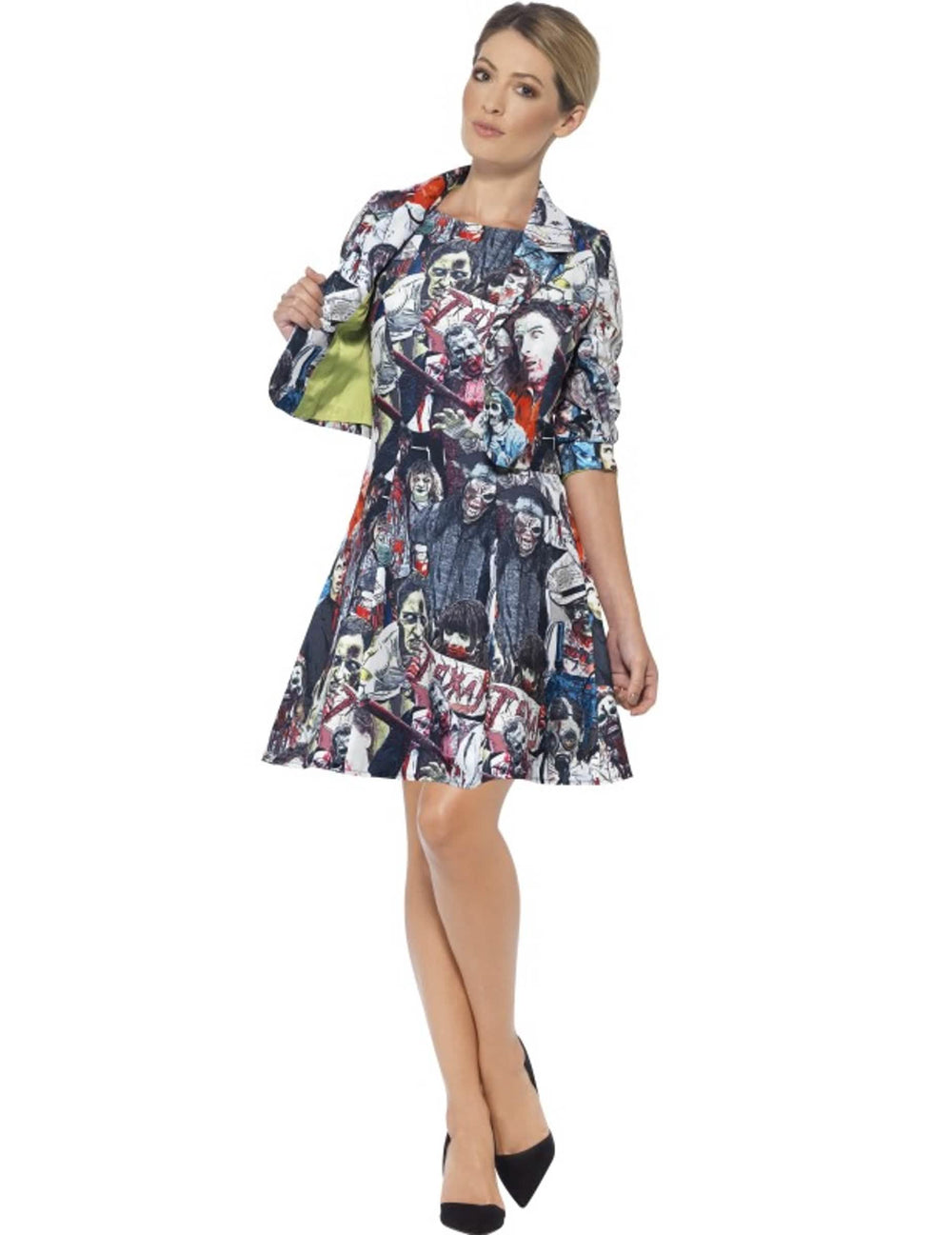 Disfraz Mrs. Zombie para mujer estampado zombies multicolor