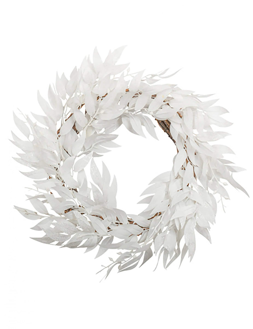 Couronne de feuilles de Noël pour décoration blanche à paillettes