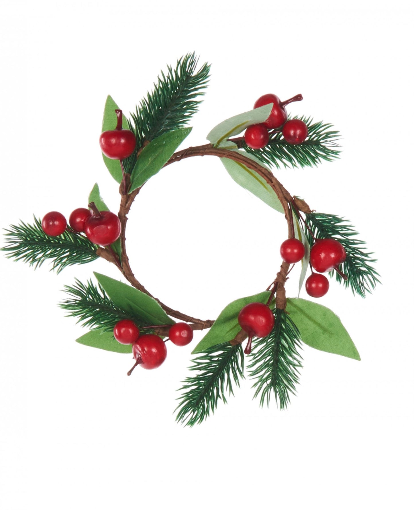 Couronne de Noël sapin et baies rouges pour centre de table vert et rouge