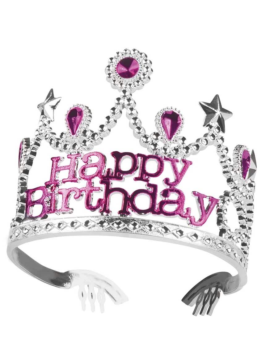 Vista frontal de la corona Happy Birthday para niña