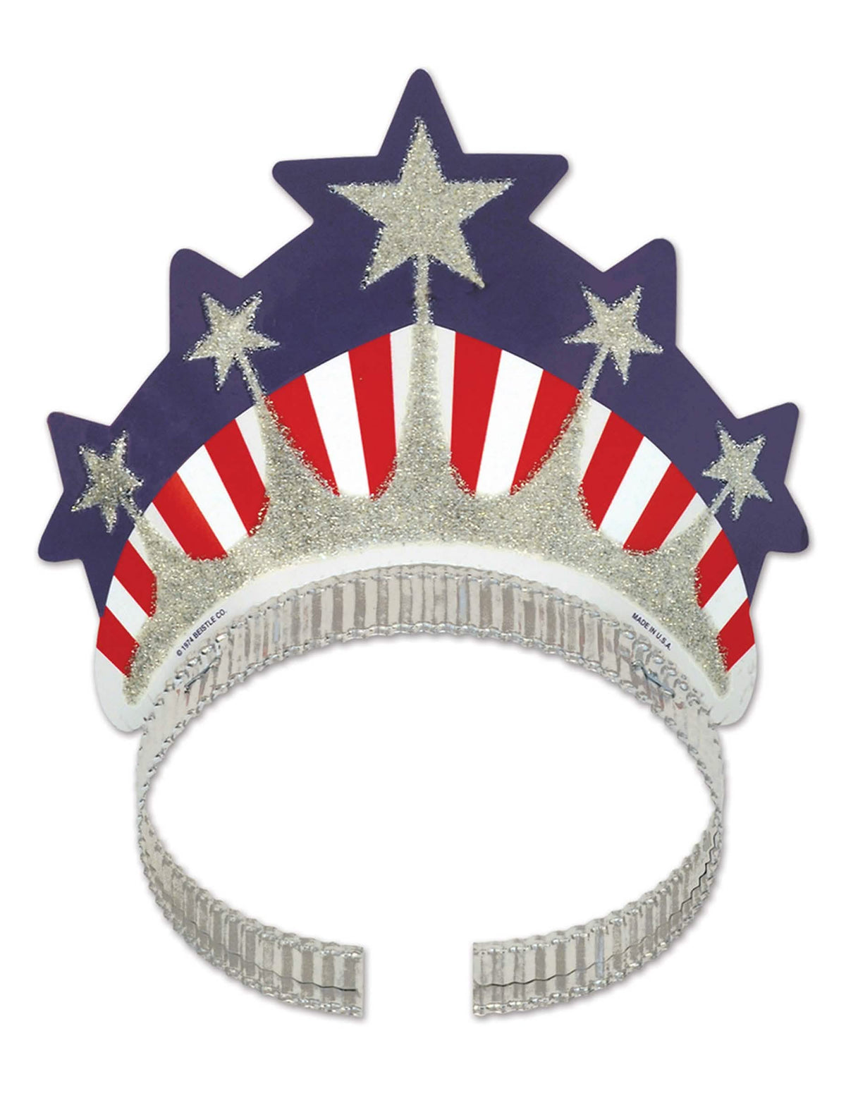 Corona Miss Liberty azul blanco rojo y plateado con purpurina