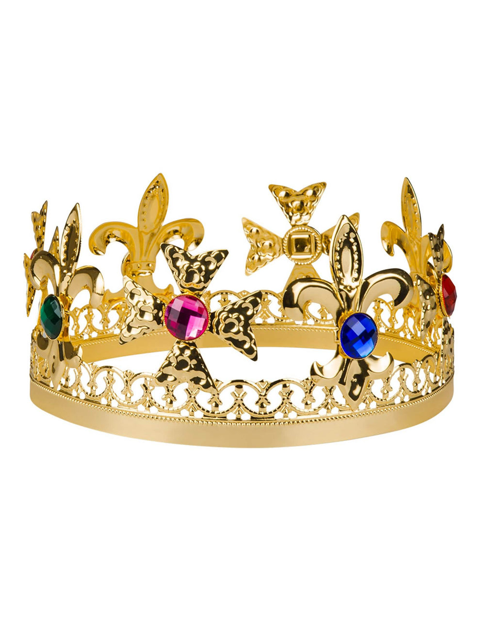 Detalle de las joyas coloridas y los ornamentos de la corona de rey con falsas joyas