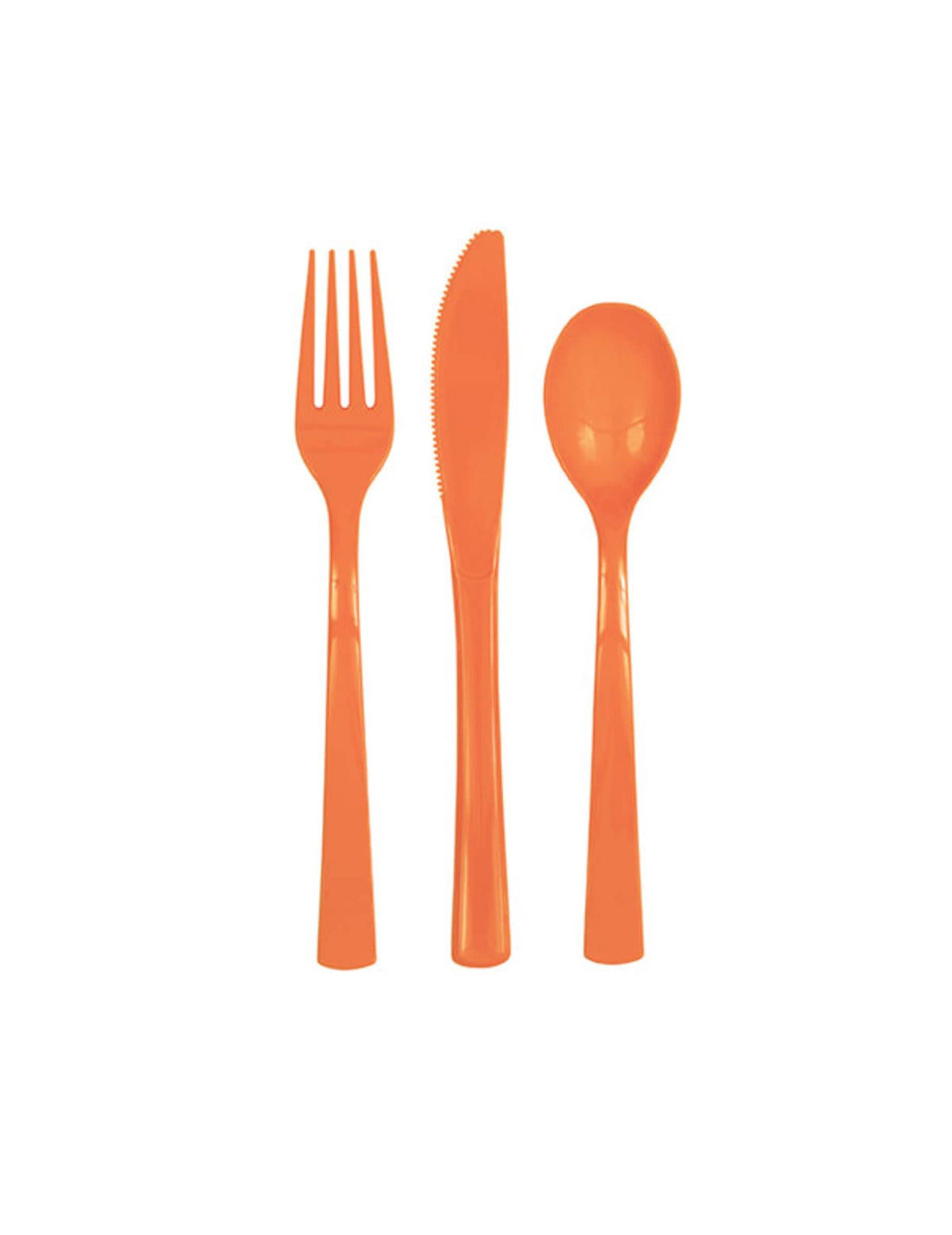 cubiertos de plástico naranja con tenedor, cuchillo y cuchara