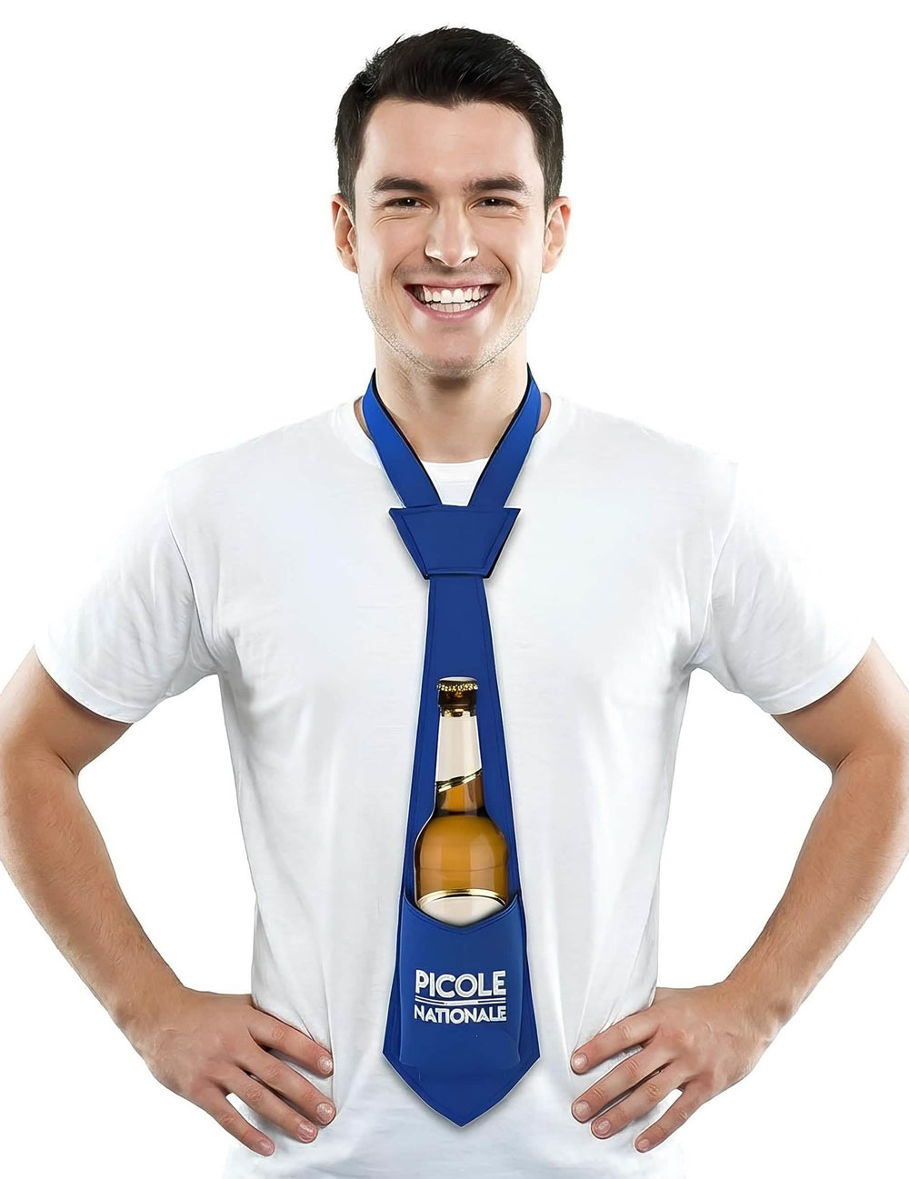 Cravate anti-soif Picole nationale pour homme bleue avec porte-bouteille