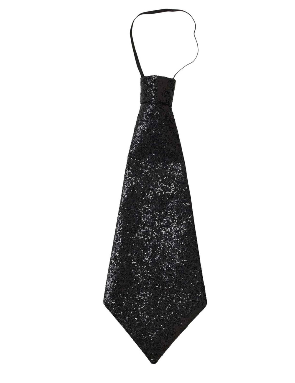 Detalle del elástico de fijación de la corbata con lentejuelas