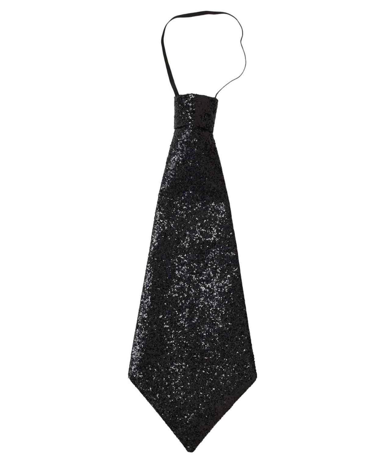 Detalle del elástico de fijación de la corbata con lentejuelas