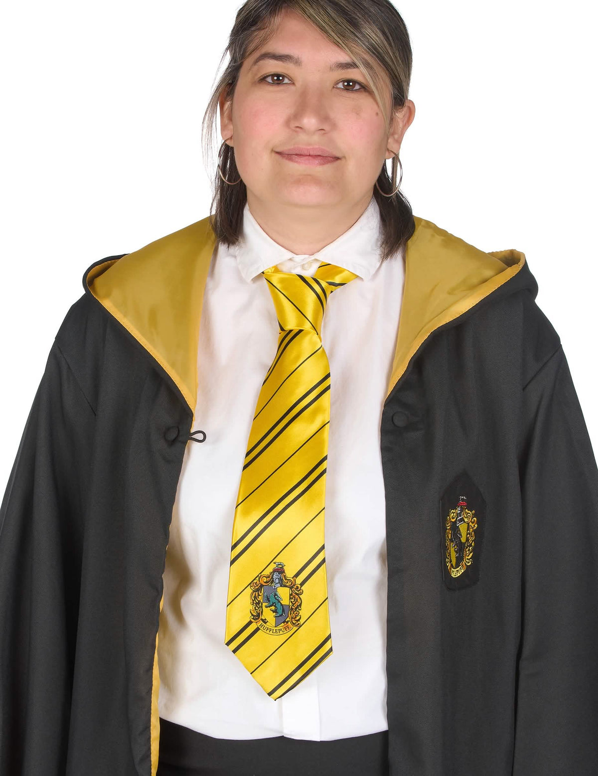 Primer plano frontal de la corbata de Hufflepuff