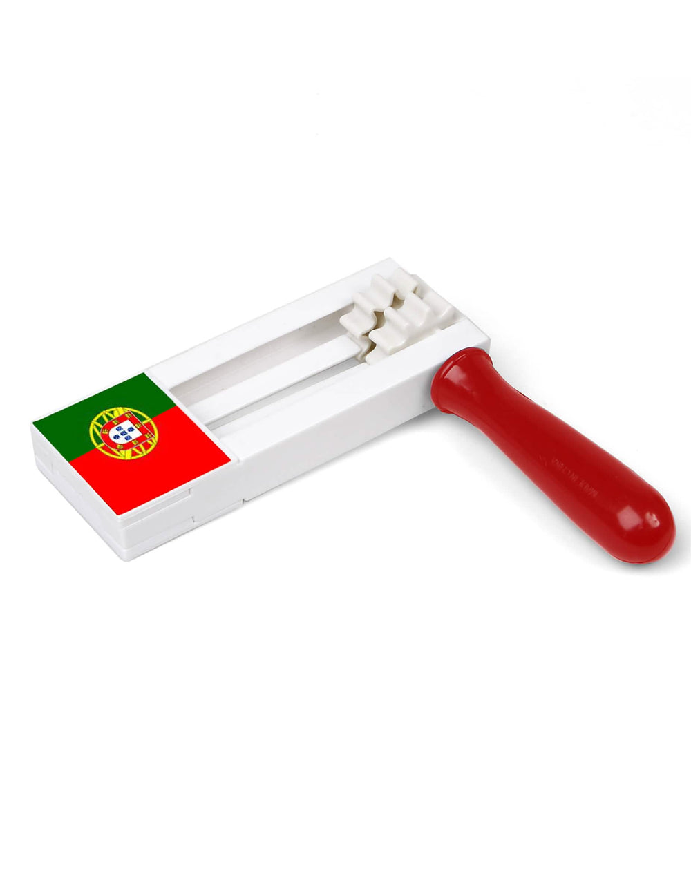 Crécelle portugal para aficionados blancas con bandera y mango rojo