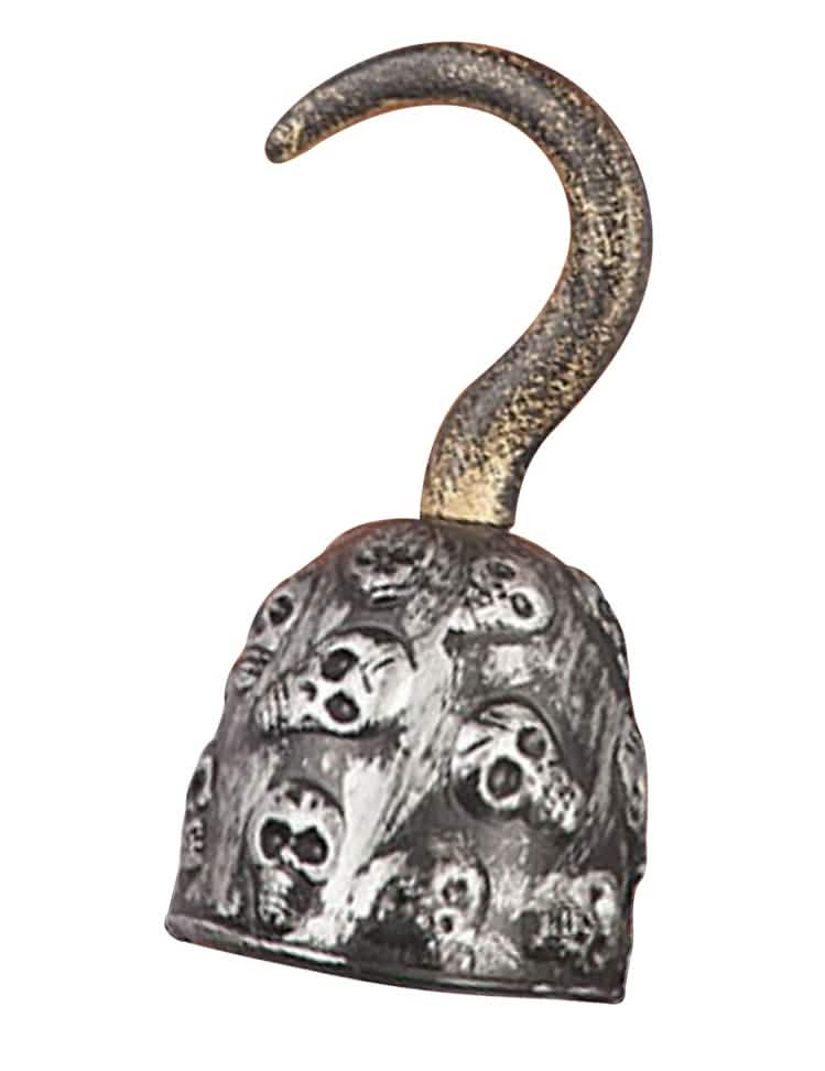 Gancho de pirata calavera para adulto bronce y plateado con motivos de calaveras