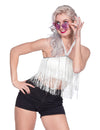 Crop top festivo de mujer con flecos blanco