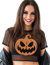 Crop top de rejilla negro con calabaza para adulto