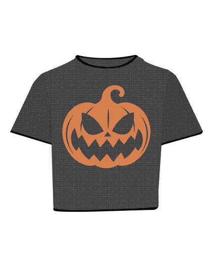 Crop top de rejilla negro con calabaza para adulto