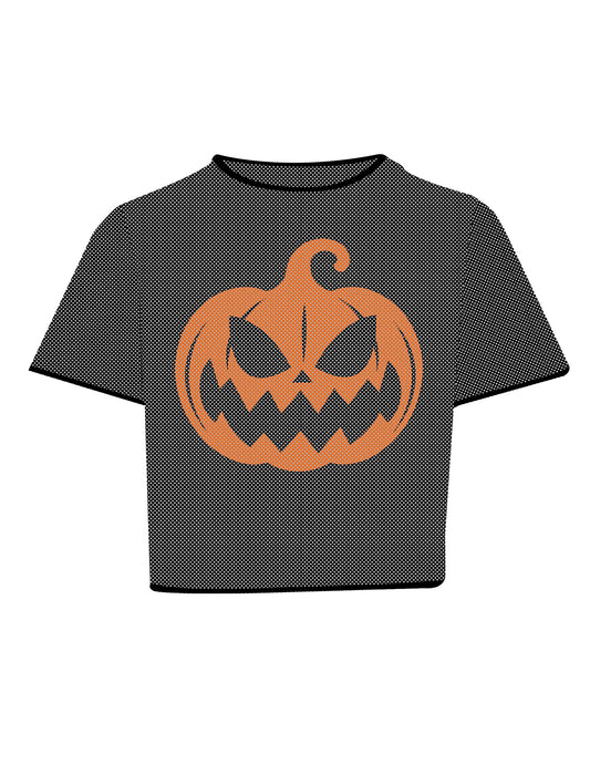 Crop top de rejilla negro con calabaza para adulto