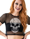 Crop top de rejilla negro con calavera para adulto