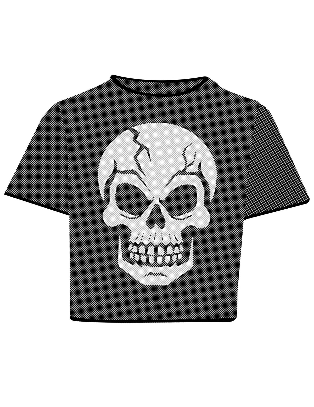 Crop top de rejilla negro con calavera para adulto