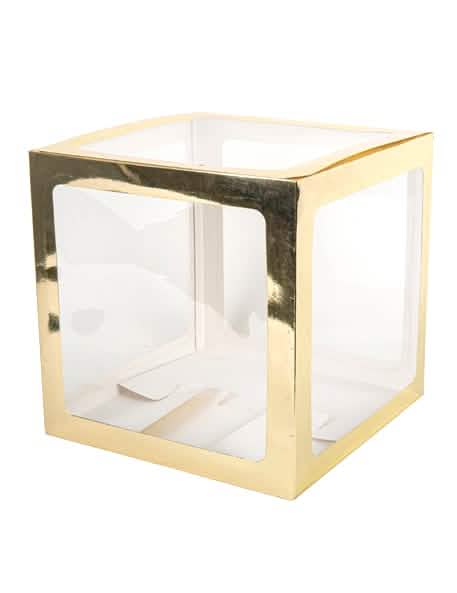 Cubo de globos transparente para fiesta dorado personalizable