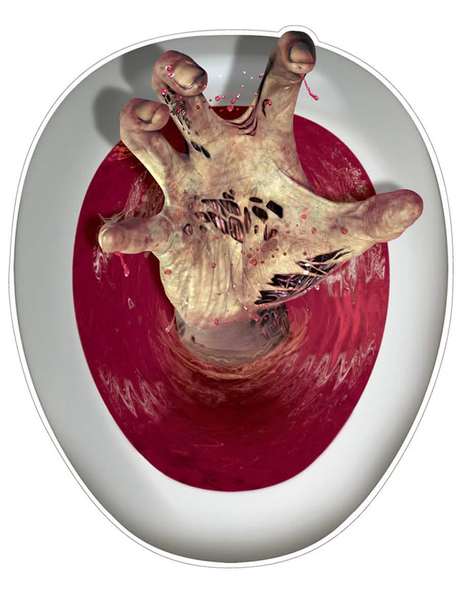 Decoración adhesiva para WC mano de zombie sangrienta