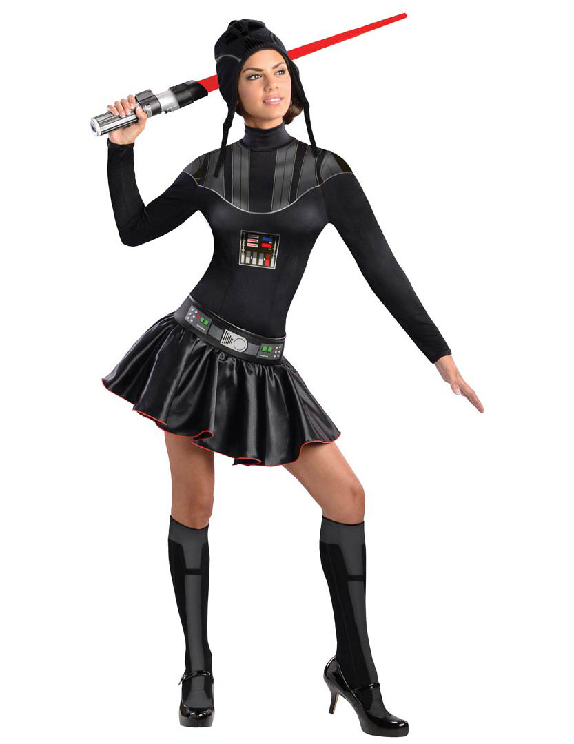 Déguisement Dark Vador pour femme noir avec jupe et sabre laser rouge