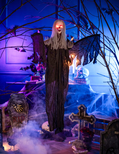 Decoración ángel negro de la muerte luminoso para colgar 110 cm