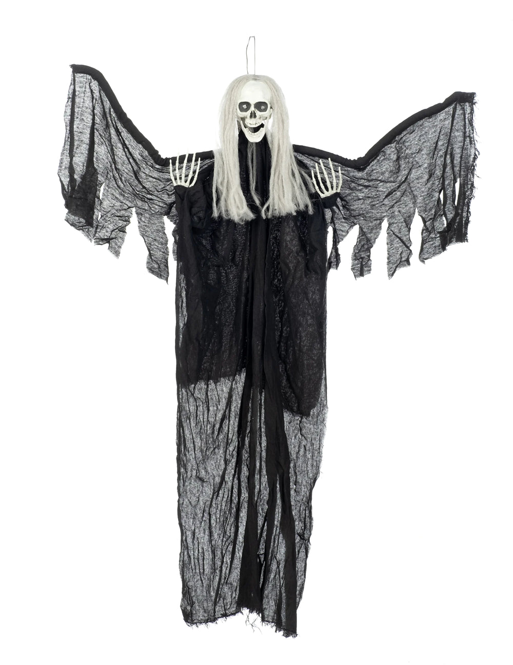 Vue de face avec bras levés de la décoration à suspendre ange noir de la mort