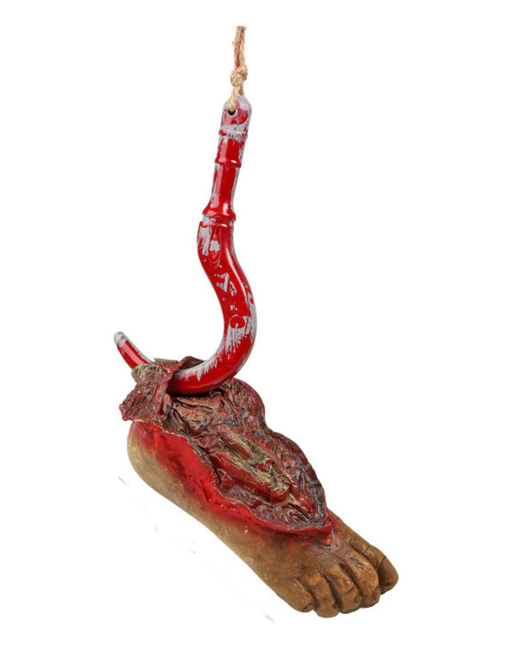 Decoración para colgar con gancho pie ensangrentado para halloween rojo y marrón