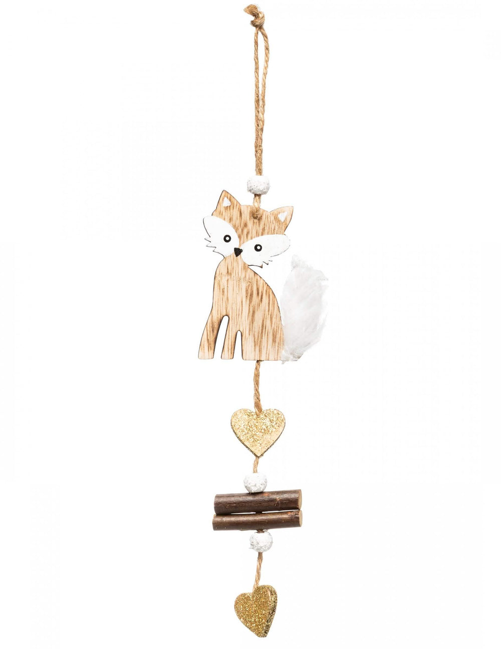Decoración para colgar de madera bonito zorro con corazones dorados y perlas