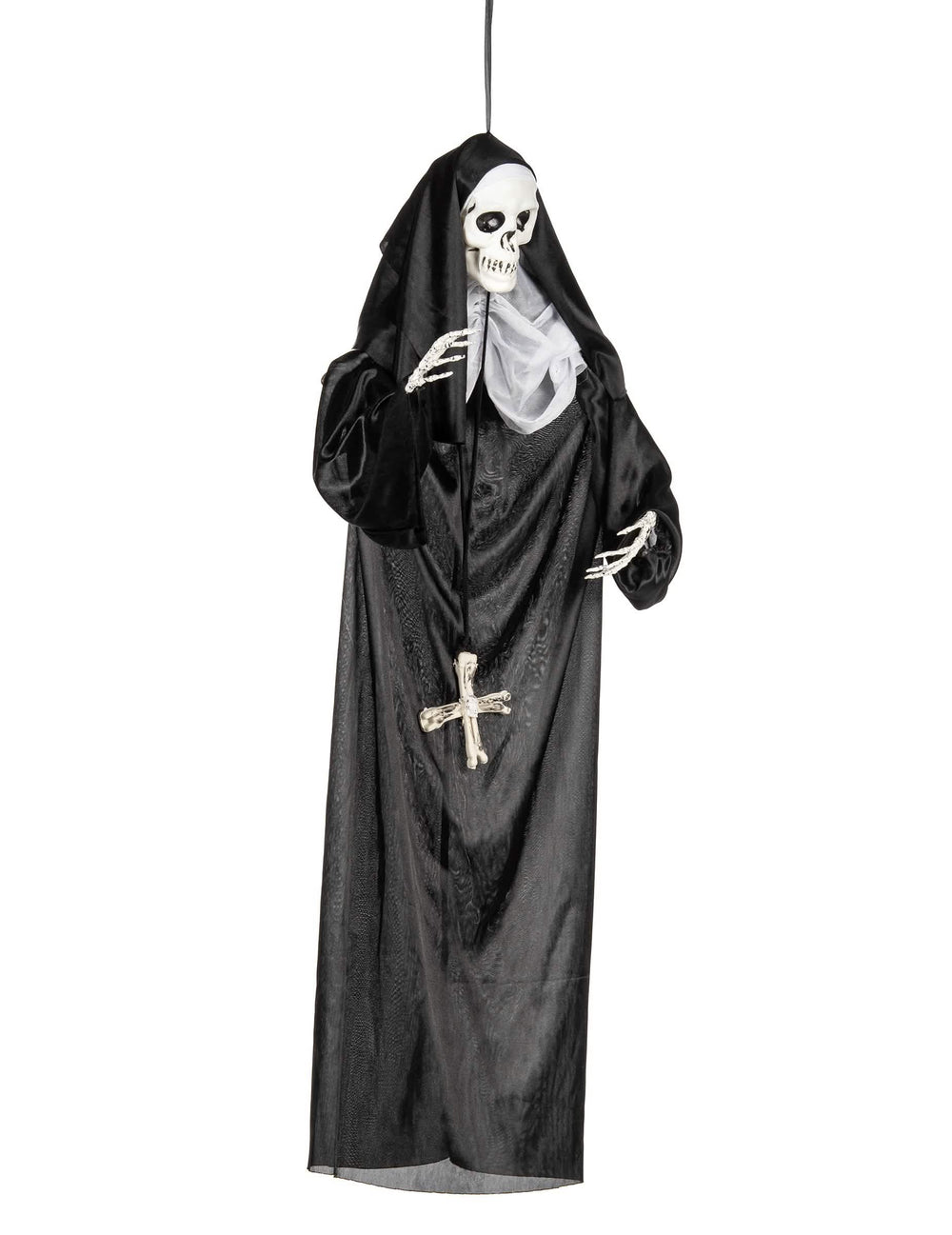 Decoración para colgar de monja para halloween negra con cabeza de esqueleto y cruz de huesos